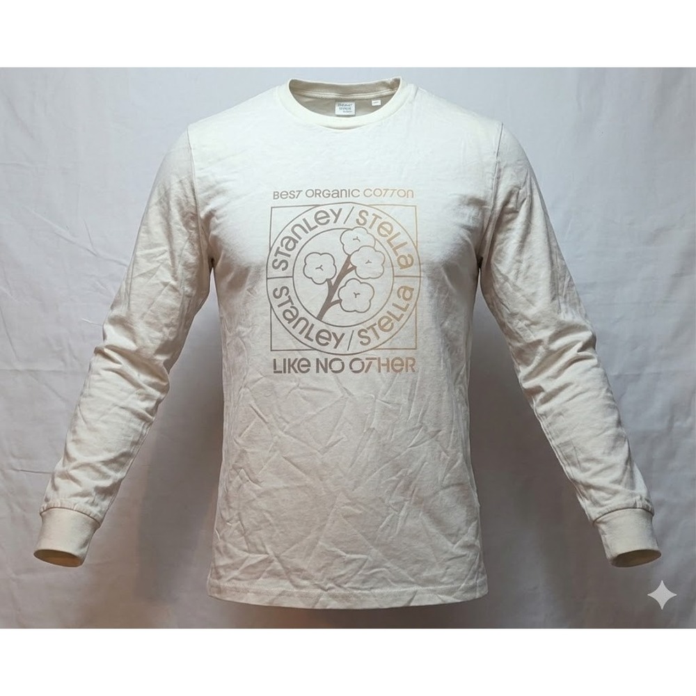 Stanley Stella Organic Cotton Long Sleeve T-Shirt Graphic Cream Beige Large L